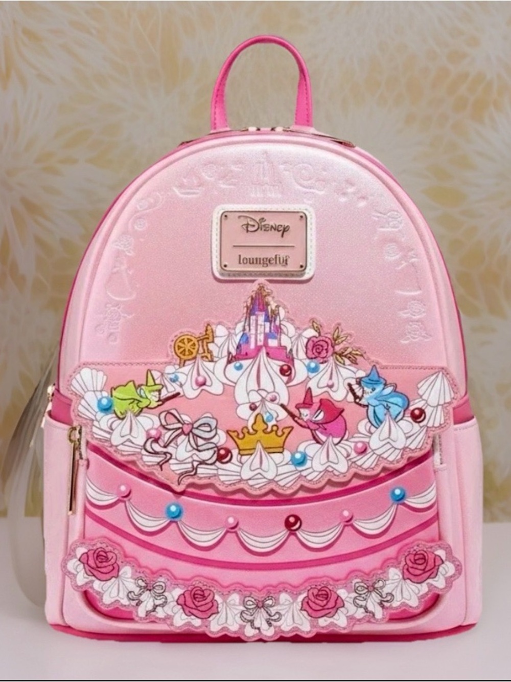 NEW Loungefly Disney Princess AURORA Cake Fairies Sleeping Beauty Pink Backpack